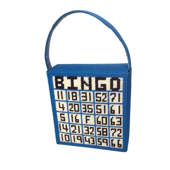Vintage Needlepoint Bingo Game Bag Purse Tote Grannycore Double Side Grandma - Picture 6 of 14